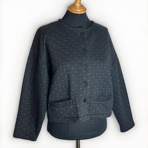 Vintage Tarazzia Quilted Sweater Women Size M Black Button Cardigan Pockets